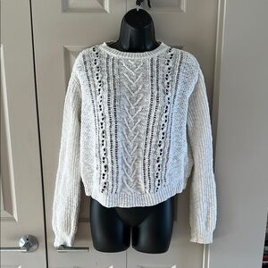 Boutique! Francesca’s Alya Cable Knit Cozy White Knit Sweater Medium